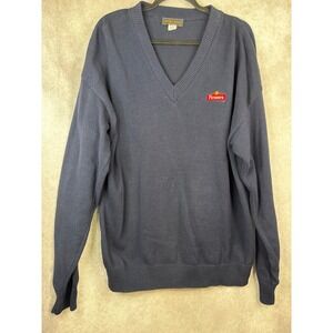 VTG Andrew Rohan Flowers Bakery Sweater Men XL Navy Blue Logo V-Neck Made in USA